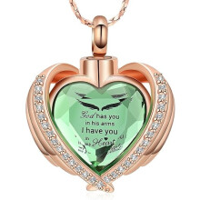 Crystal Heart Winged Urn Necklace for Human/Pet Ashes – Memorial Locket with Filling Kit, Compatible with Standard Cremation Ashes