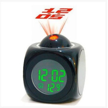 Projection Alarm Clock with Voice Report, LED Time/Temperature Display, Ceiling Projection, Compatible with Bedrooms & Bedside, Black