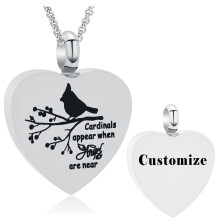 Red Cardinal Urn Necklace for Ashes Keepsake Memorial Heart Urn Locket for Human/Pet Cremation Jewelry for Ashes