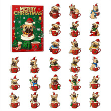 Calendrier de l'Avent pour chiens 2025 - Coffret cadeau de Noël sur le thème des chiots avec 24 décorations festives en acrylique 2D -