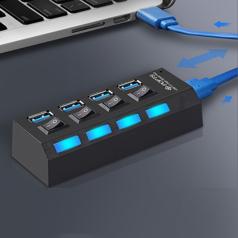 Usb Hub 3.0, 4-Port Splitter, Power Adapter For Fast Data Transfer 5Gbps, Portable Usb Expander For Computer Accessory Black 9027700612471