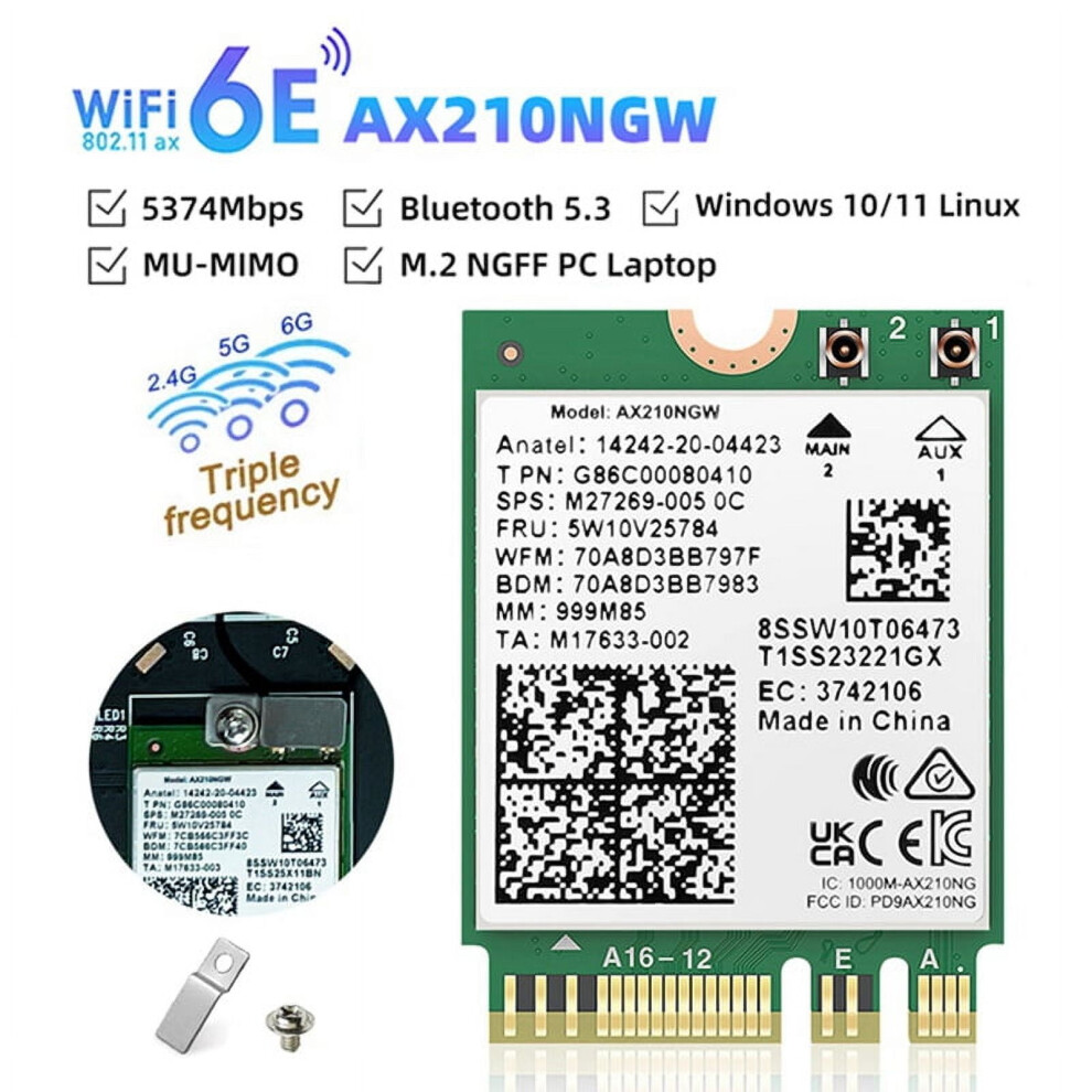 Wifi 6E Ax210 Bluetooth 5..2 Wireless Network Card 5374Mbps 2.4Ghz 5Ghz 6Ghz 802.11Ax Wifi Adapter For Pc Laptop 9065194417714