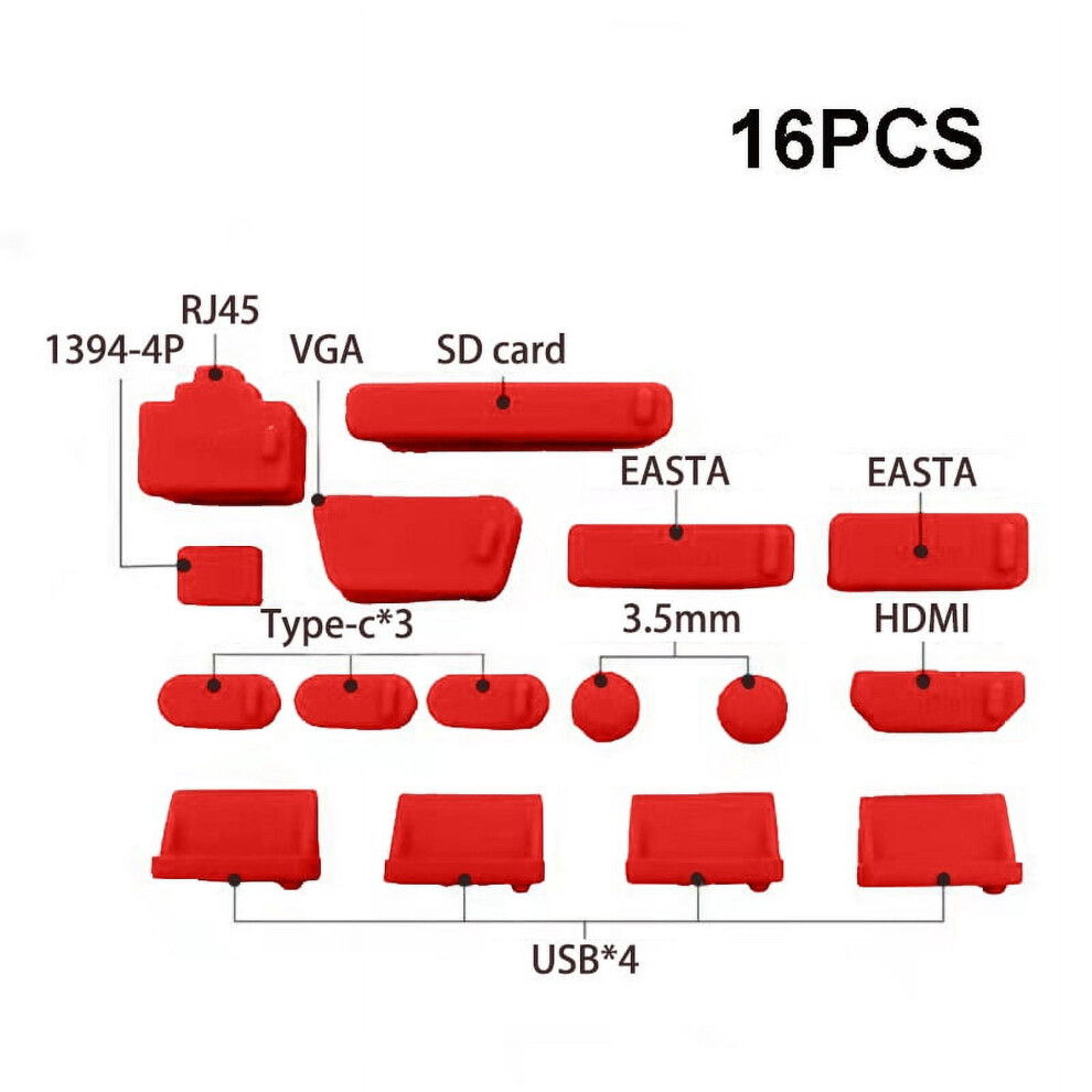 1Set/16Pcs Silicone Notebook Anti Dust Plug Cover Stopper Type C Laptop Dustproof Usb Port Hdmi Rj45 Interface Waterproof Cover 9065194417936