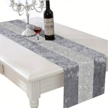 Polyester Table Runner with Rhinestones, Solid Color Modern Design for Dining Table & Room Decor