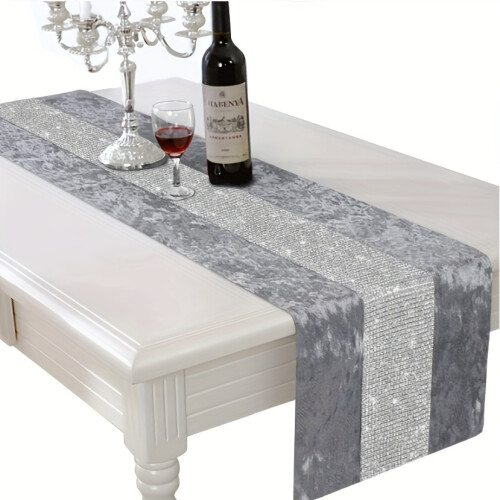 Polyester Table Runner with Rhinestones, Solid Color Modern Design for Dining Table & Room Decor