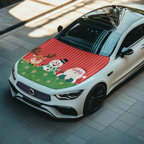 Car Hood Cover Christmas Design Elastic Polyester for 1