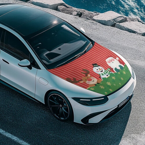 Car Hood Cover Christmas Design Elastic Polyester for 2