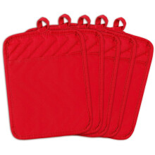 Red Cotton Potholders with Pocket, Heat-Resistant Kitchen Baking Set (5 Pieces)