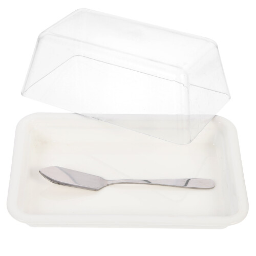 Butter Holder with Lid White Countertop Storage Container
