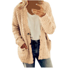 Cardigan da donna casual taglie forti in peluche con tasche, bottoni, giacca rosa da donna