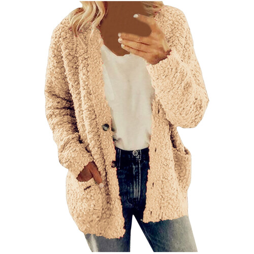 Γυναικείο Casual Plus Size Πλούσιο Πουλόβερ με Τσέπες, Κουμπιά, Ζακέτα, Παλτό, Ροζ