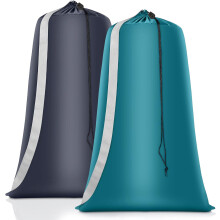 Extra grote nylon waszakken (2 stuks), wasbaar, met riemen en trekkoord, handig voor op reis, geschikt voor de wasmand.