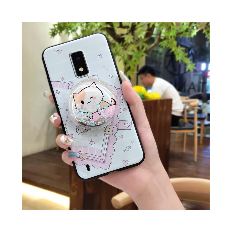 Blu View4 Phone Case With Lens Protection, Rotatable Kickstand, Waterproof Silicone Skin, Anti-Knock Tpu, Glitter Quicksand Design 9065194420097