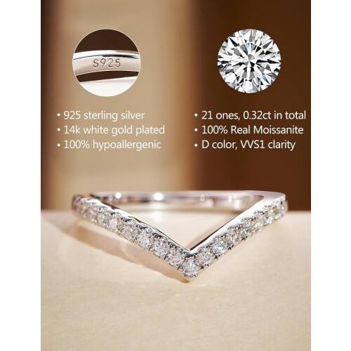 Moissanit V-formad vigselring 925 silver 18K vitguld 1
