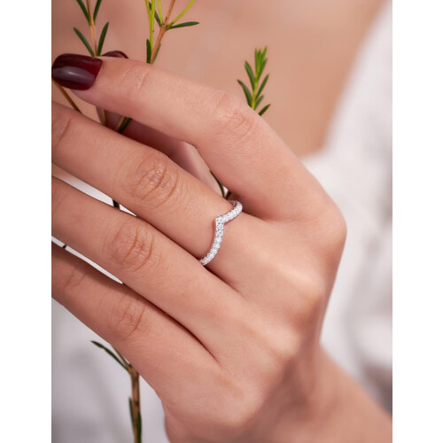 Moissanit V-formad vigselring 925 silver 18K vitguld 2