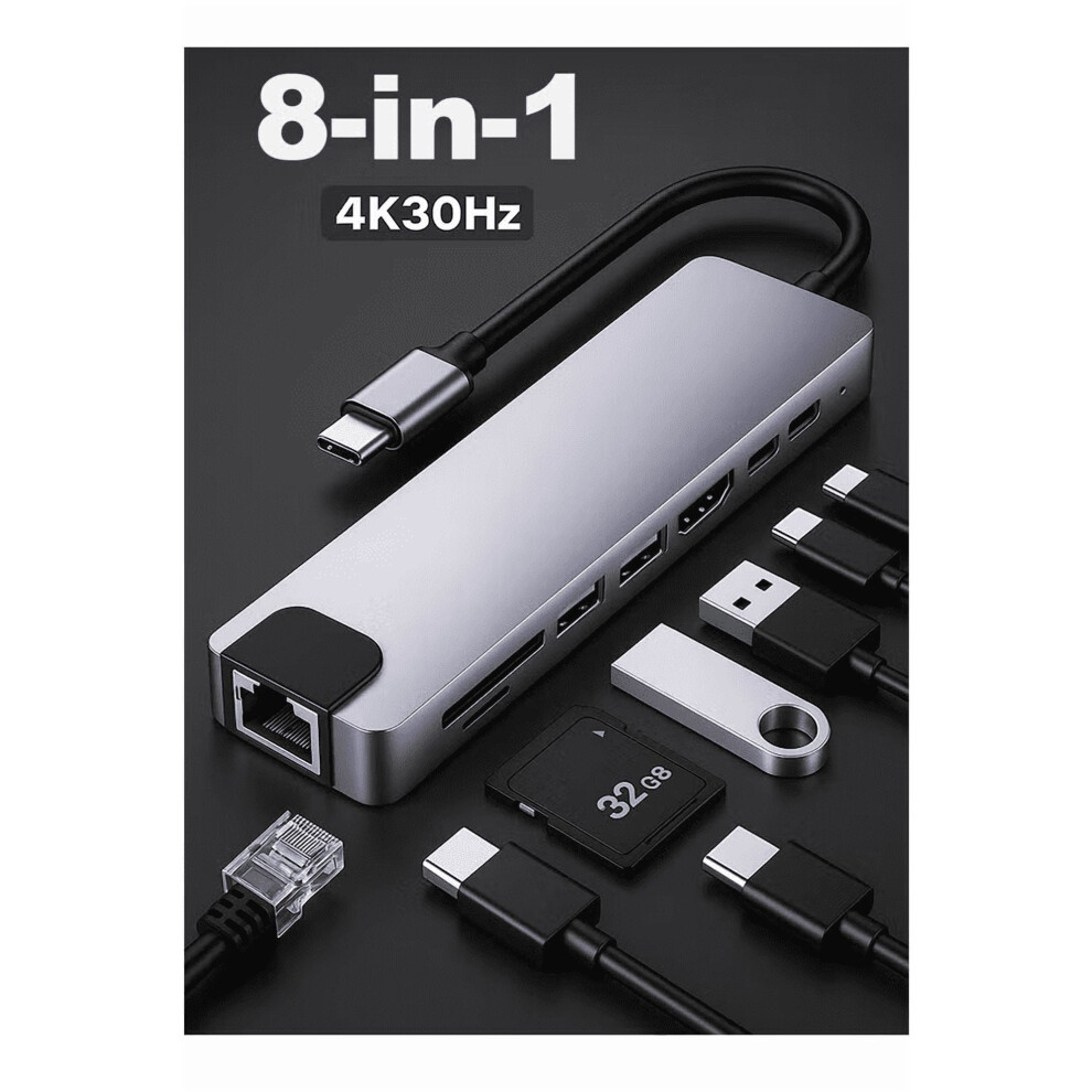 8-In-1 Usb-C Hub: 4K Hdmi, 100W Pd, 3Usb 3.0, Ethernet, Sd/Tf ReaderâCompatible With Macbook, Windows, Ipad, Android 9027700613249