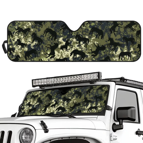 Foldable Camo Horse Print Windshield Sunshade 52.95" x 1