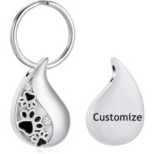 Pet Paw Print Teardrop Urn Necklace for Ashes / Urn Keychain for Ashes for Dog/Cat Pet Ashes Keepsake Memorial Pet Cremation Necklace / Keychain