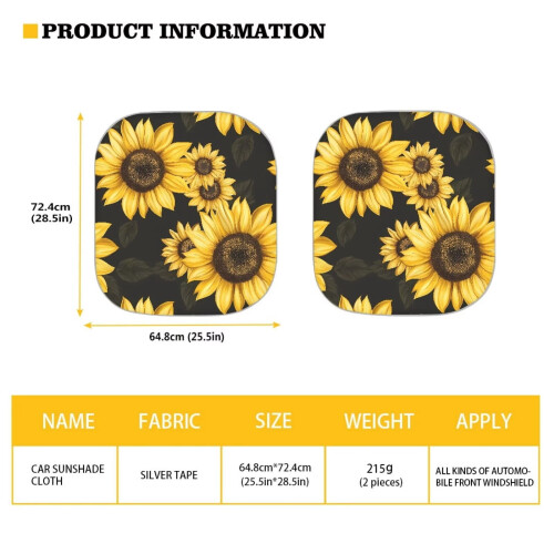 Sunflower Rectangular Car Sun Shade (2pcs), Heat-Reflective Sunvisor Protector, Compatible with Most Cars 1