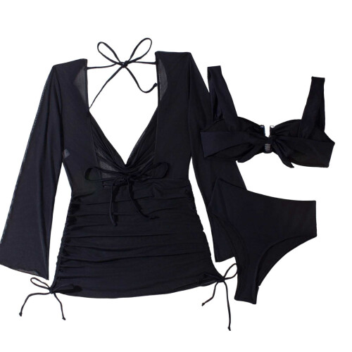 Damen-Bikini-Set mit hohem Bund und passendem Überwurf