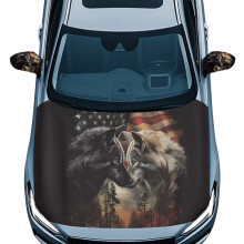 American Flag Wolf Hood Cover and Car Mirror Protectors Cover 3 Packs Set Polyester Fabric Car Cover Automotive Accessories Suitable for Cars