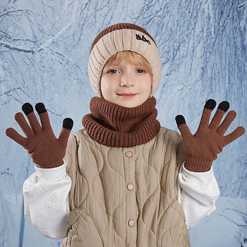 Children's Winter Warm Wool Lined Hat Scarf Glove Set 1