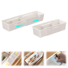 2PCS Adjustable Expandable Storage Box, Large Plastic Organizer Bins for Kitchen, Fridge, Cabinets, Wardrobe, Bathroom, Office