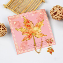 Ancient Style Metal Leaf-Shaped Tassel Bookmark(Maple), Literary Reading Stationery