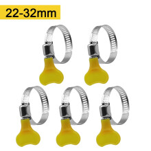 5pcs Adjustable Yellow Hose Clamps (10-38mm), Plastic Handle, Plumbing Tool Accessories – Compatible with 22-32mm Pipes