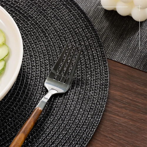 Round Braided Non-Slip Place Mats Black 4-Pack 2