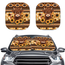 Cute 2PCS Tribal Aztec Sunflower Car Sunshade, UV Protection Windshield Visor, Compatible with Most Vehicles