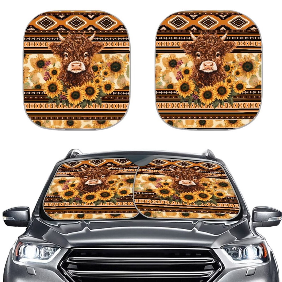 Cute 2Pcs Tribal Aztec Sunflower Car Sunshade, Uv Protection Windshield Visor, Compatible With Most Vehicles 9399596234502