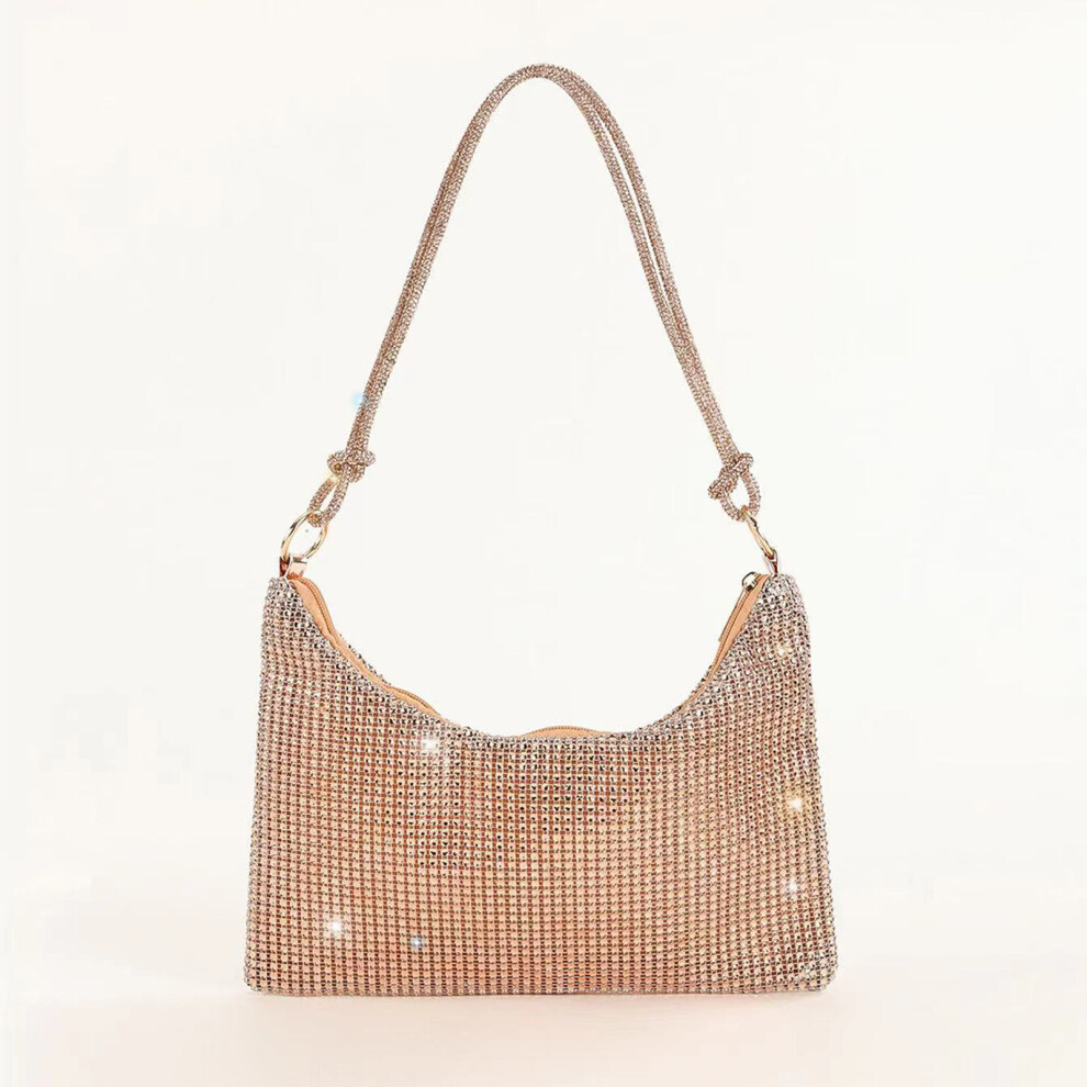 Dachuang Beauty (Champagne) Rhinestone Shoulder Bag With Zipper, Travel & Daily Use