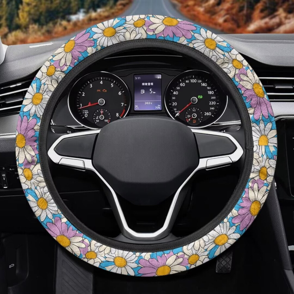 Daisy Fuzzy Multicolor Steering Wheel Cover Â Compatible With Most Vehicles, Flannel, Easy Install, Holiday Gift 9422877513000