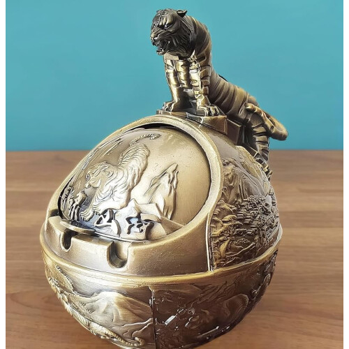 Bronze Tiger Ashtray with Lid Metal Windproof 1 pc 1