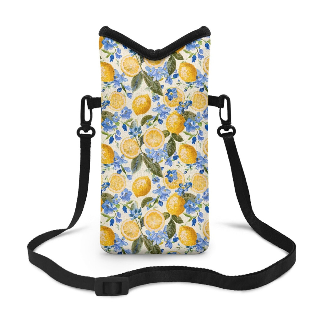 Small Crossbody Phone Bag Â Neoprene Sleeve With Adjustable Strap & Hook-And-Loop, 4"X8", Lemon Blue Flower, Compatible With Iphone & Android Blue,Yellow 9422877513628