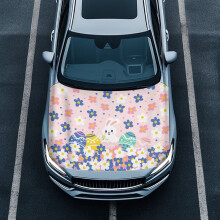 Easter Bunny Colored Egg Flower Auto Hood Cover – Removable, Easy Install, Compatible with Most Sedans, Trucks, Pickups & Sports Cars