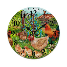 Horloge murale silencieuse, motif poule et coq, Ă piles
