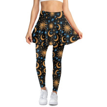 Women's Sun Moon Stars Skort with Leggings Soft Washable