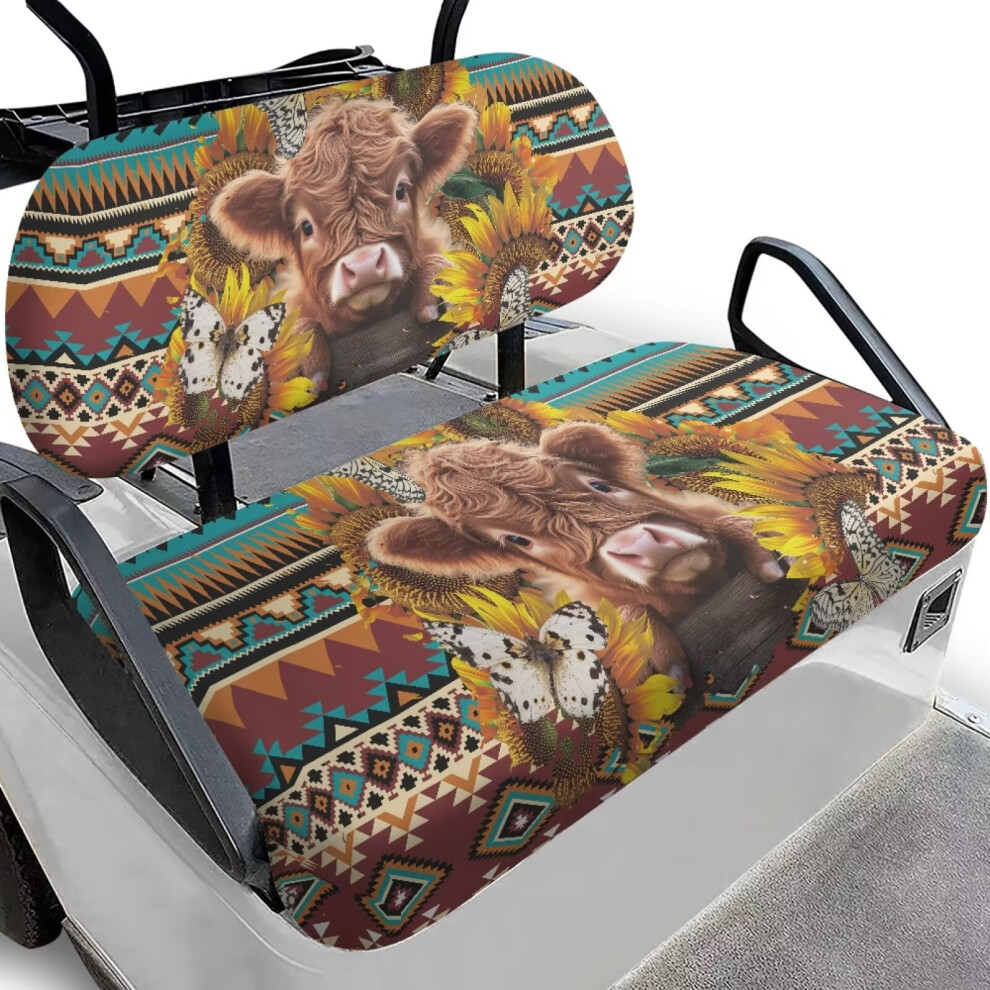 Anti-Slip Golf Cart Seat Covers For Club Car (2-Person), Compatible With Baby Highland Cow, Sunflower & Aztec Designs, Elastic, Easy To Clean 9399596235370