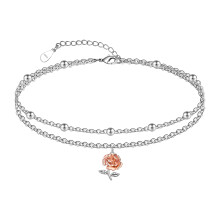 Ankle Bracelet for Women 925 Sterling Silver Roses Ankle Dainty Layered Anklet Bracelet Boho Anklets Bracelet Beach Adjustable Anklets