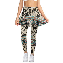 Leggings corti da donna a vita alta con stampa mucca beige (1 paio)