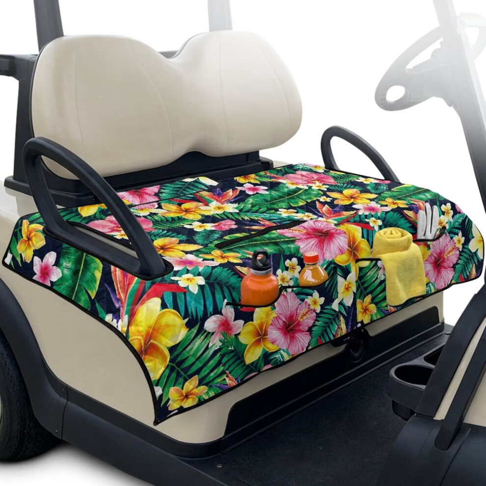 Plumeria Hawaiian Hibiscus Golf Cart Seat Covers Â Universal 2-Person Seat Towel Blanket, Compatible With Ezgo, Yamaha, Club Car 9399596725574
