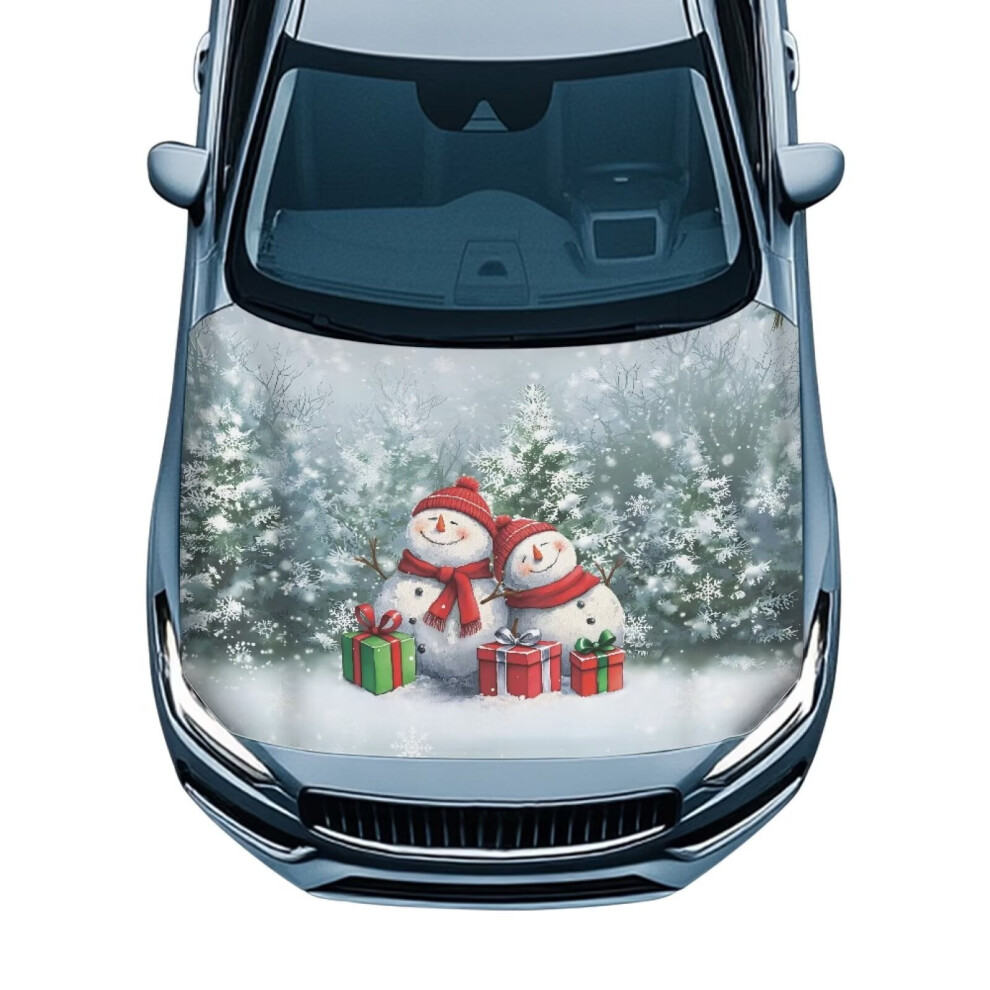 Stretchable Christmas Snowman Car Hood Cover, 59"X39", Premium Sublimation Print With Elastic Band, Compatible With Most Vehicles 9399596238326