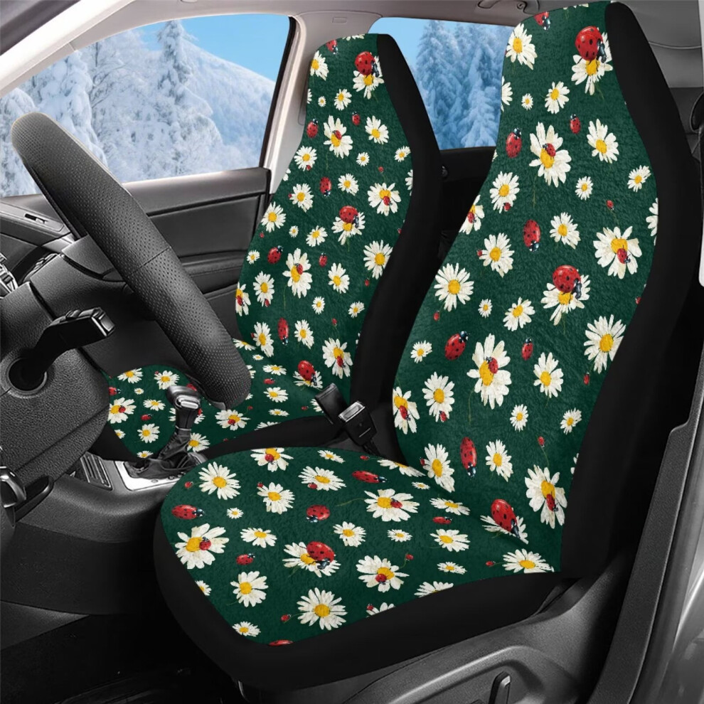 Car Seat Covers Front Seats Only 2 Pack Daisy Ladybug Design Coral 9087558934828