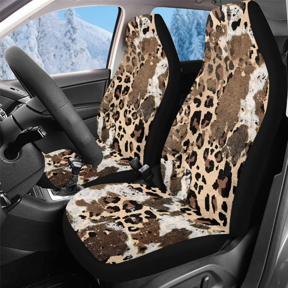 Car Front Seat Covers Cow Leopard Print High-Back 2Pcs Coral 9087558935221