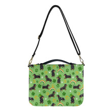 St. Patrick's Day Dachshund Leprechaun Hat & Clover PU Leather Bible Cover – Lightweight, Shoulder Strap, Multifunctional, Compatible with XL