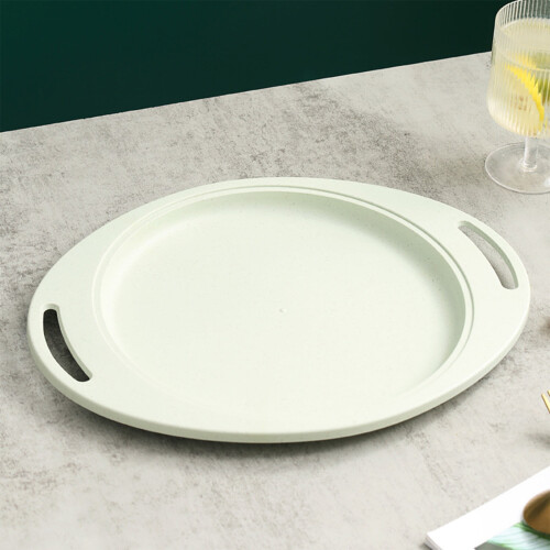 Green Oval Plastic Plate with Ear Handles, 34 x 27 cm