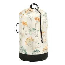 14.5x29.3in Laundry Backpack Bag with Drawstring & Adjustable Straps Heavy-Duty Wash Bag for Travel Storage Camping Green and Orange Small Flowers