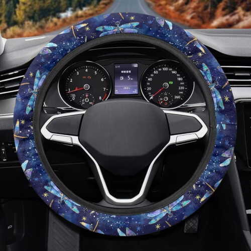 Fluffy Blue Dragonfly Steering Wheel Cover Flannel 1-Pack